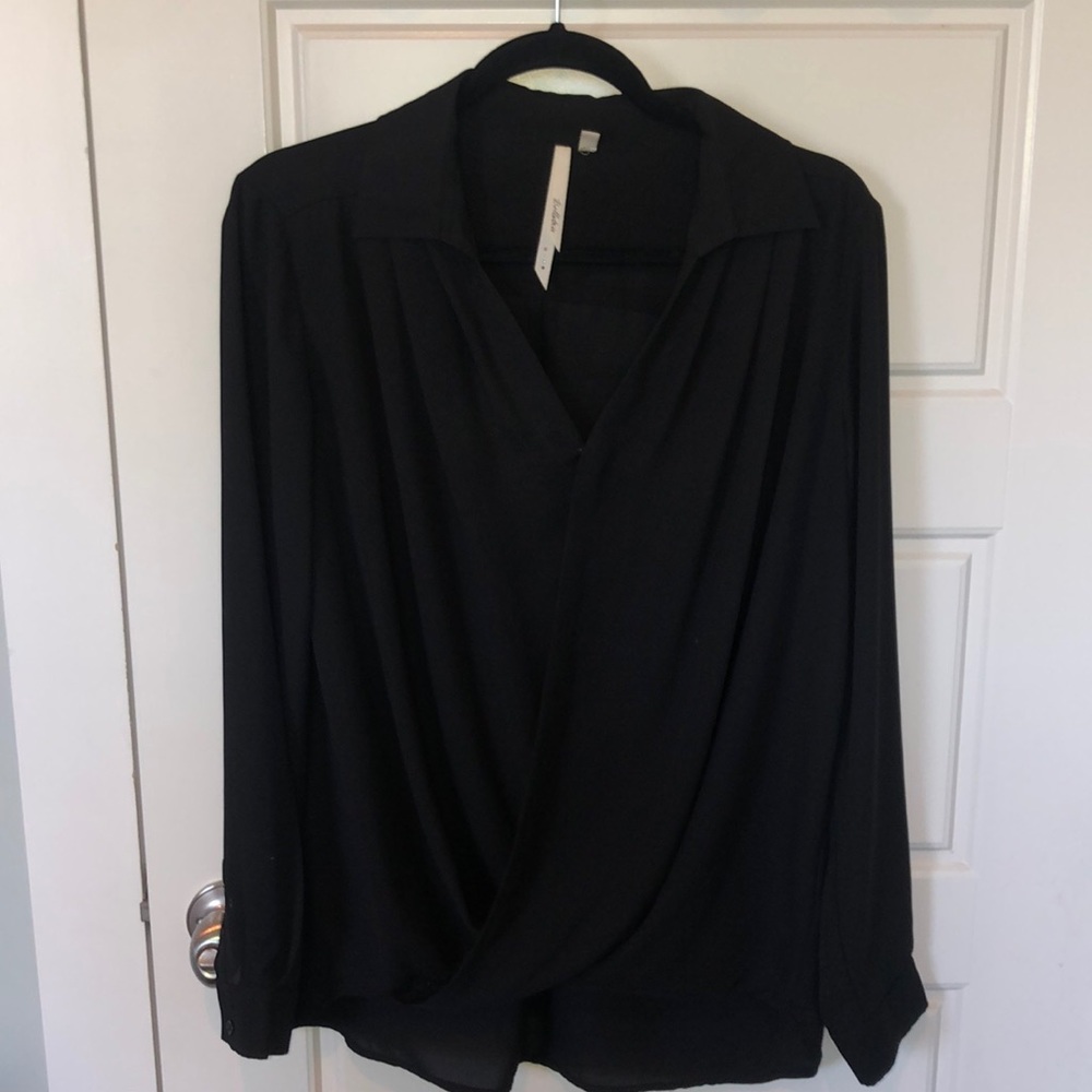 Long sleeve faux wrap blouse